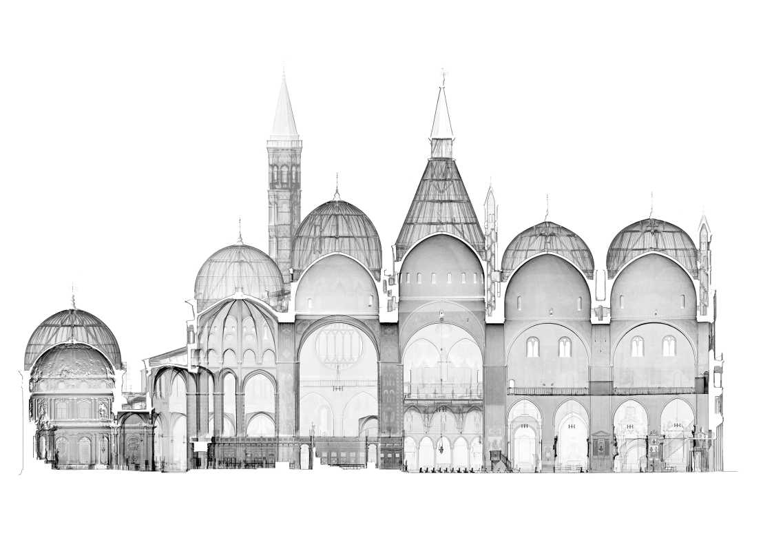 Louis Vandenabeele: Longitudinal section through a point cloud of the Basilica of St Anthony in Padua, 2020 [Chair of Building Archeology and Construction History]