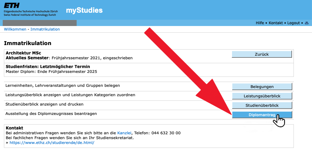 Vergrösserte Ansicht: Diplomantrag stellen auf myStudies